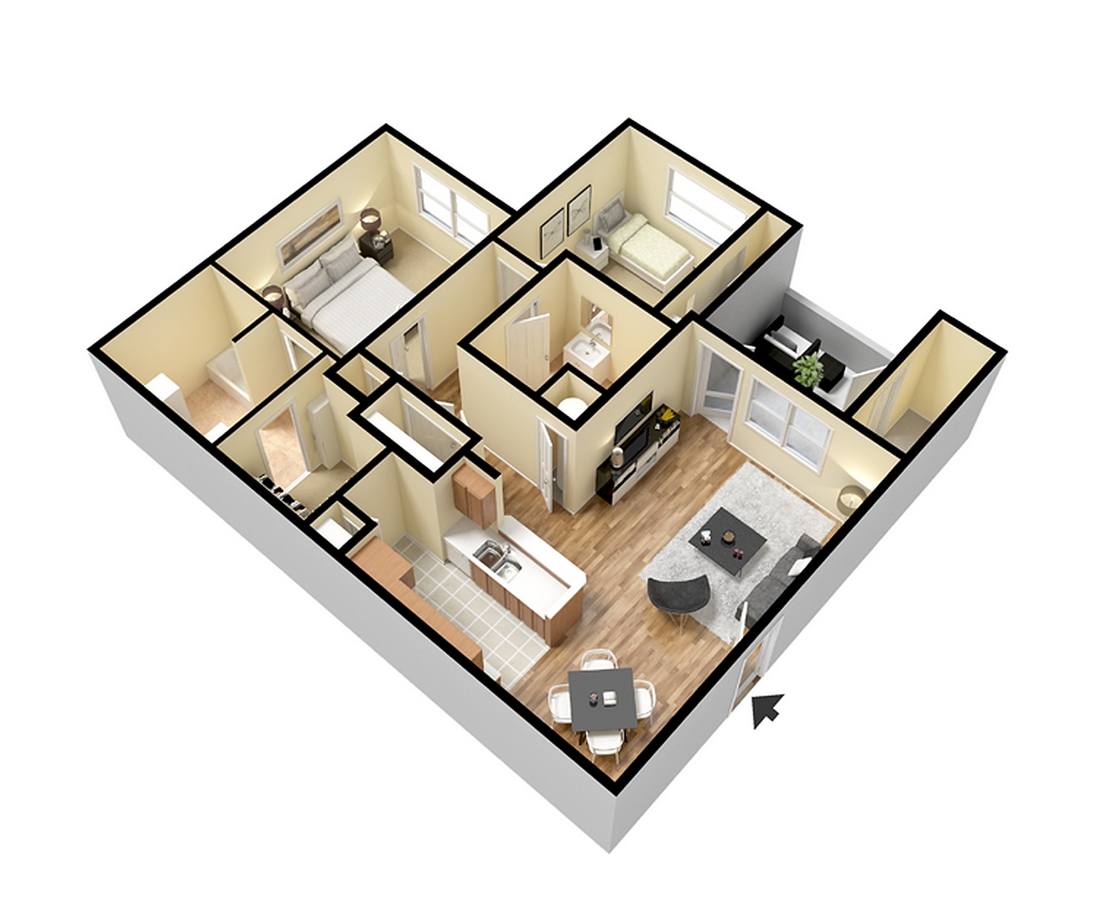 2 Bed 2.0 Bath Floor Plan